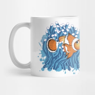 drawn clown fish and blue sea anemone Mug